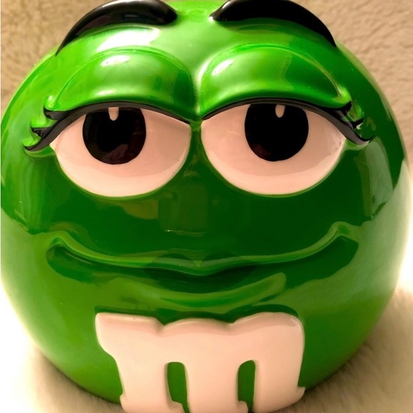 🍀 Vintage So Cool & Cute Green M&M Ceramic Candy Jar, Container - Picture 1 of 10